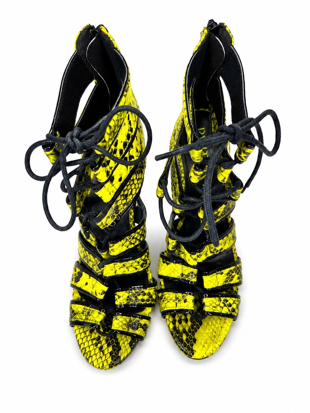 Chinese Laundry Neon Yellow Snakeskin Lace-Up Stiletto Heels Size 8 - Picture 5 of 6